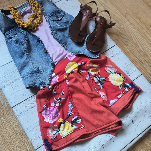 Orange/Red Floral- S/M