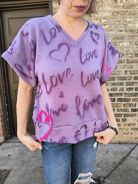 Graffiti 'love' Top- Purple- S to L