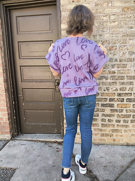 Graffiti 'love' Top- Purple- S to L