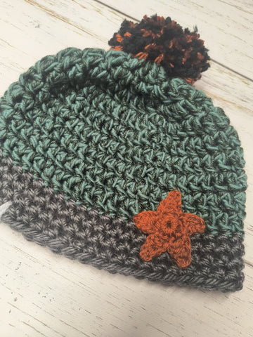 Teal/Grey Star Hat- 8+ years