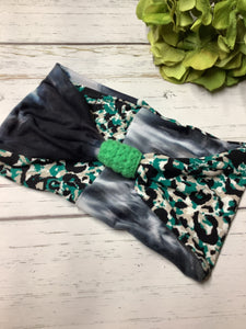 WIDE Headband- Black/White/Green