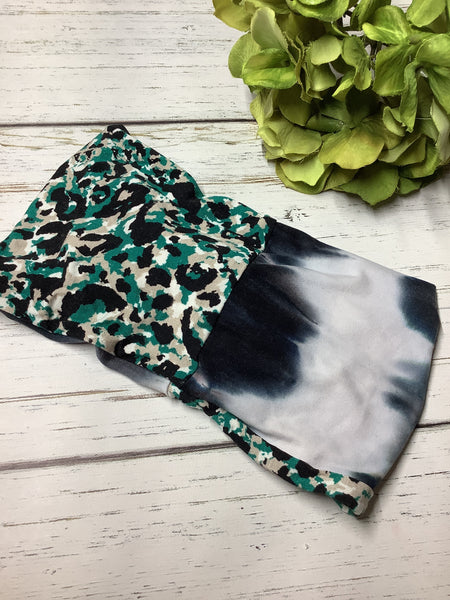 WIDE Headband- Black/White/Green